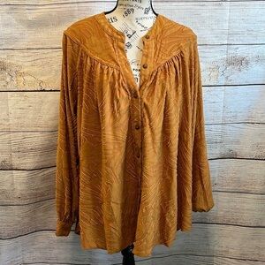 Free People Blouse Top Boho Peasant Mustard Size Small